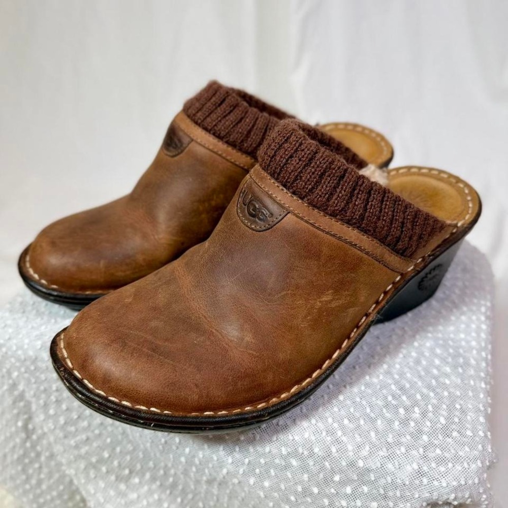 UGG Shearling Lined Leather Clog Mules – Size 8.5M (New)